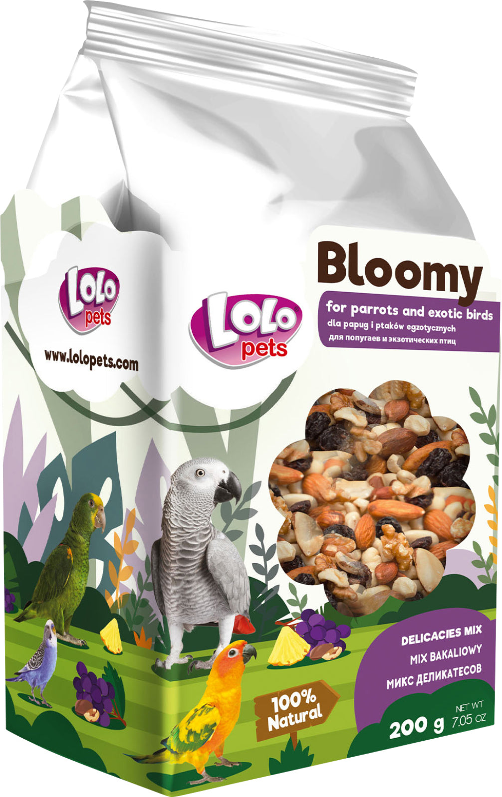 Bloomy Mix av torkad frukt+ntter fr papegojor+exotiska fglar