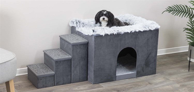 Harvey grotta med trappsteg, 119×47×50 cm, grå/vit-svart