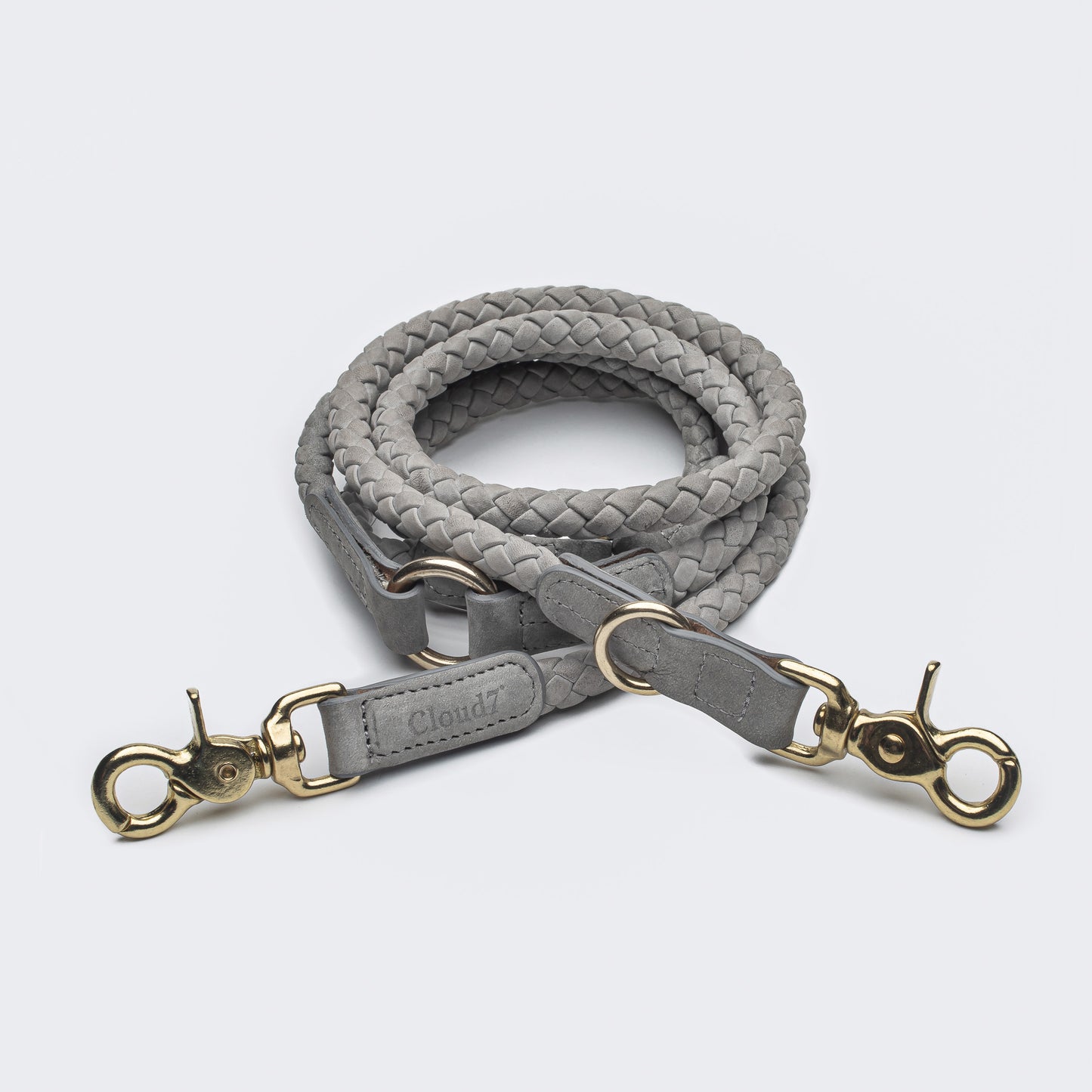 Charlie-And-Friends-Hundprodukter-Hundkoppel-Koppel-Flätat-Läder-Grått-Mässingdetaljer-Front