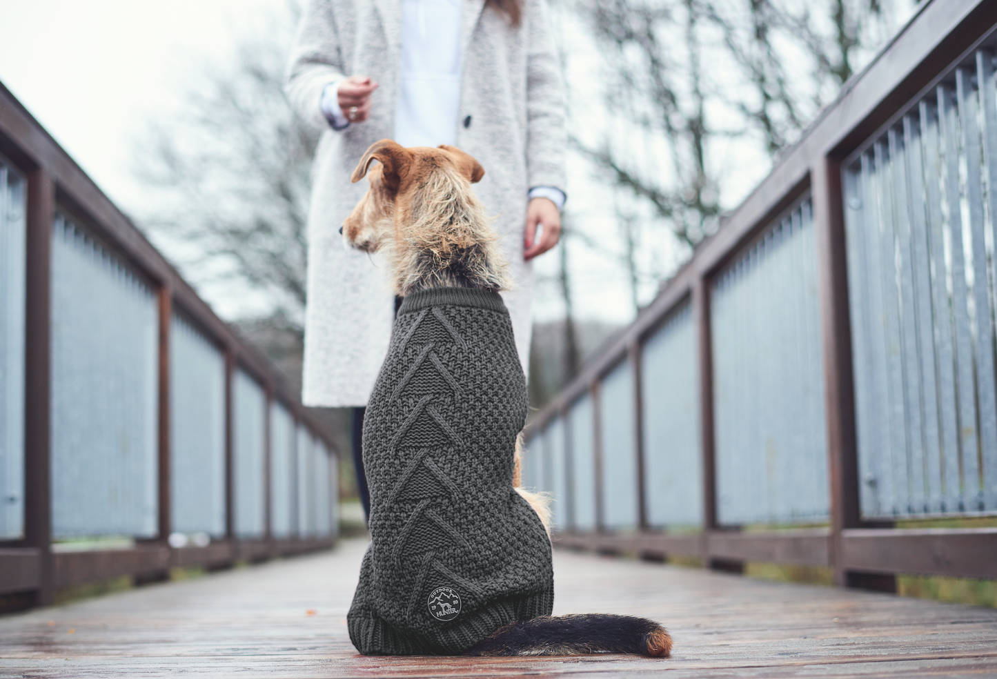 Charlie-And-Friends-Hundprodukter-Hundkläder-Hundtröja-Stickad-Grå-Front