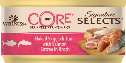 CORE Sig.Selects Flakad Skipjack tonfisk med lax i buljong