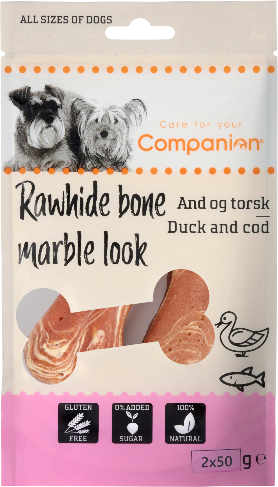 Companion Rawhide bone marble look. anka och torsk