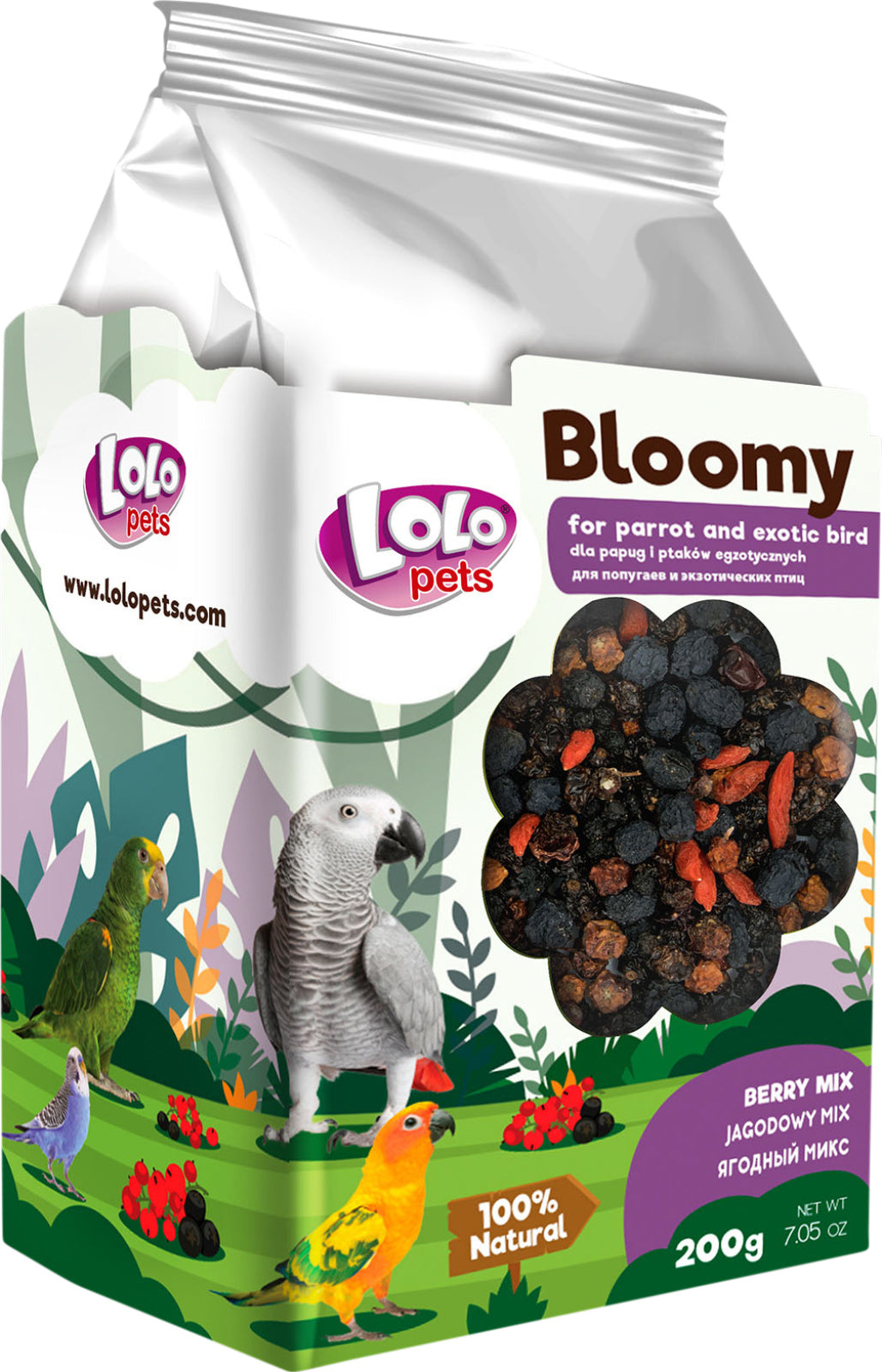 Bloomy Berry mix fr papegojor och exotiska fglar