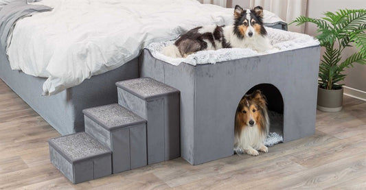 Harvey bädd med grotta och trappa, 154×60×60 cm, grå/vit-svart