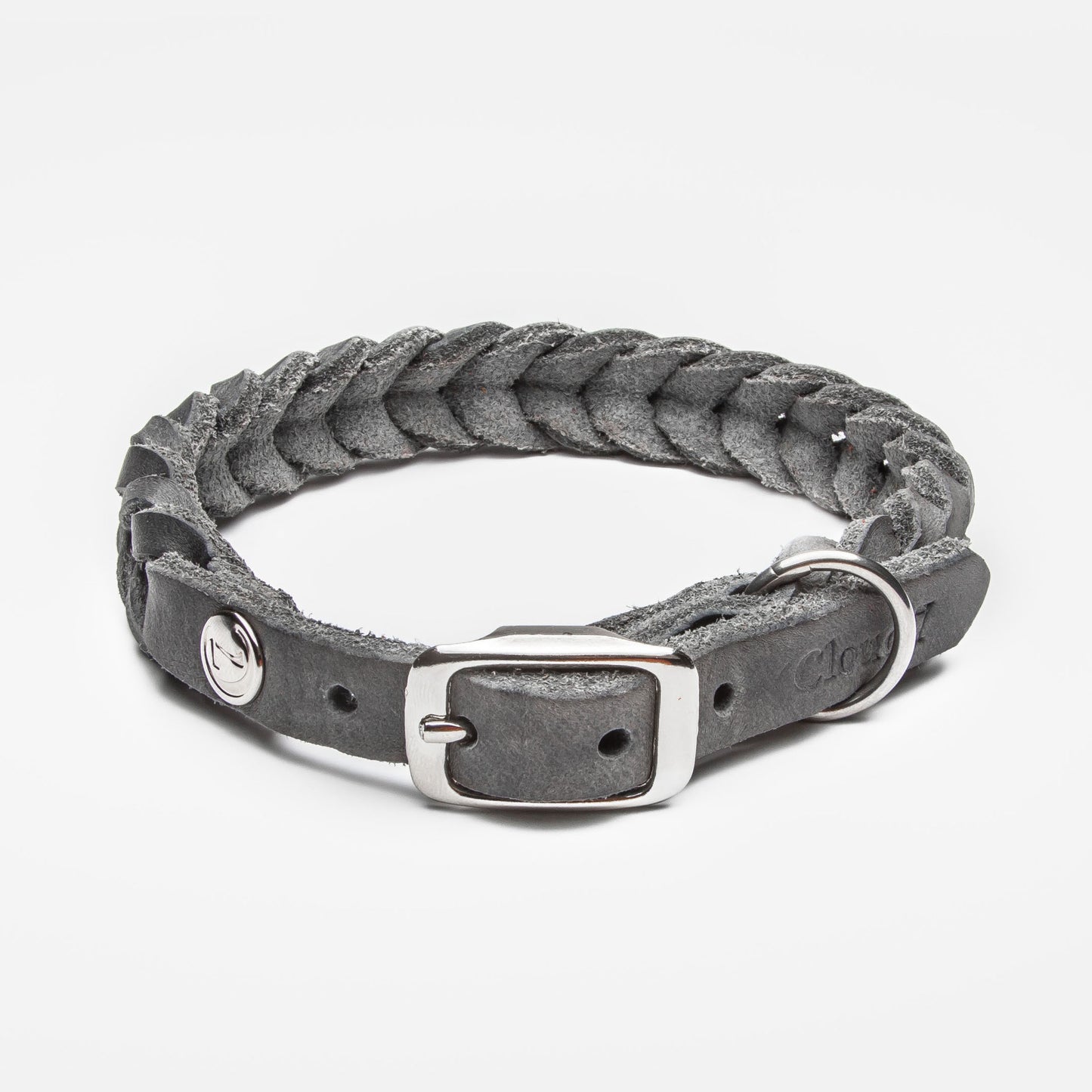 Charlie-and-friends-hundprodukter-hundhalsband-grått-läder-front