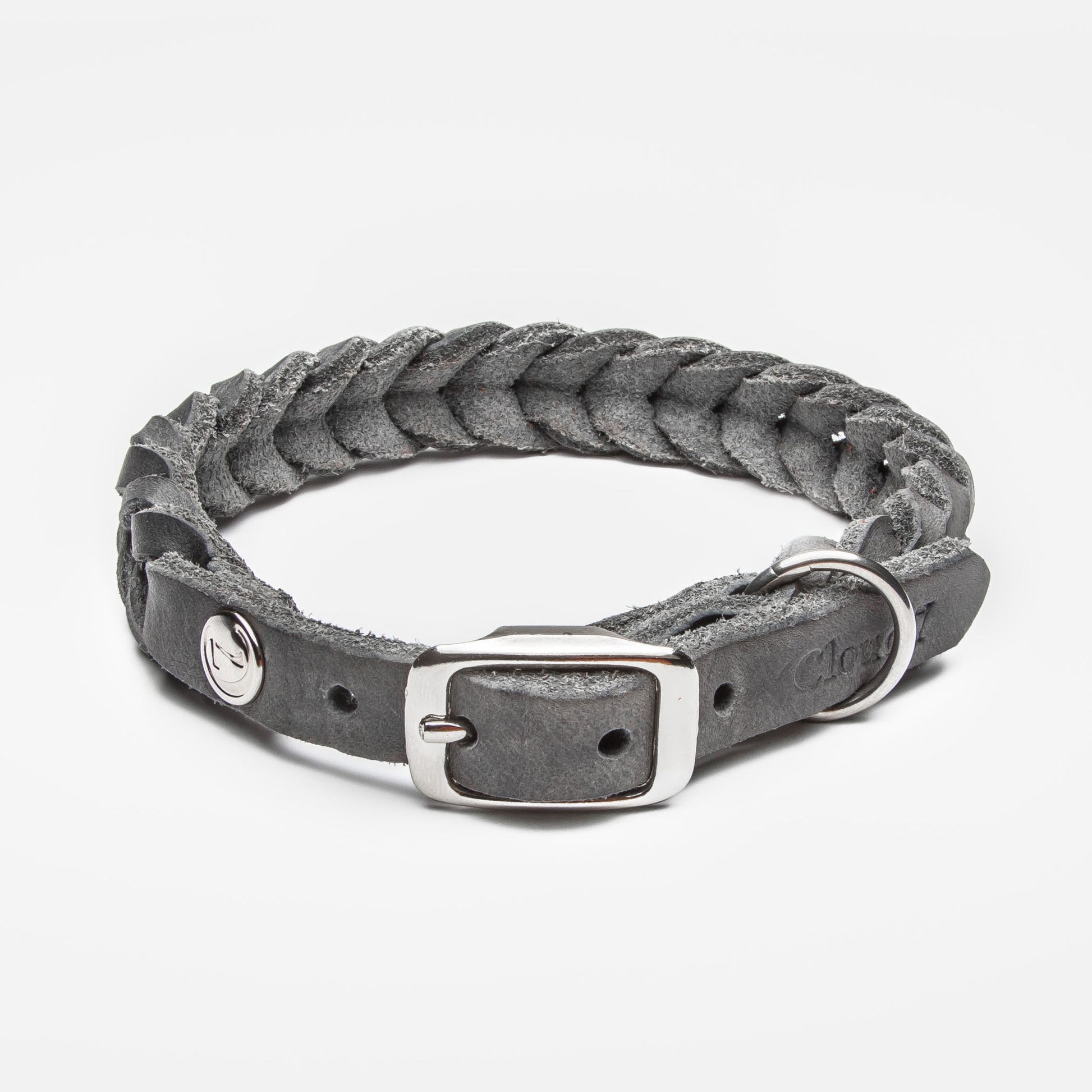 Charlie-and-friends-hundprodukter-hundhalsband-grått-läder-front